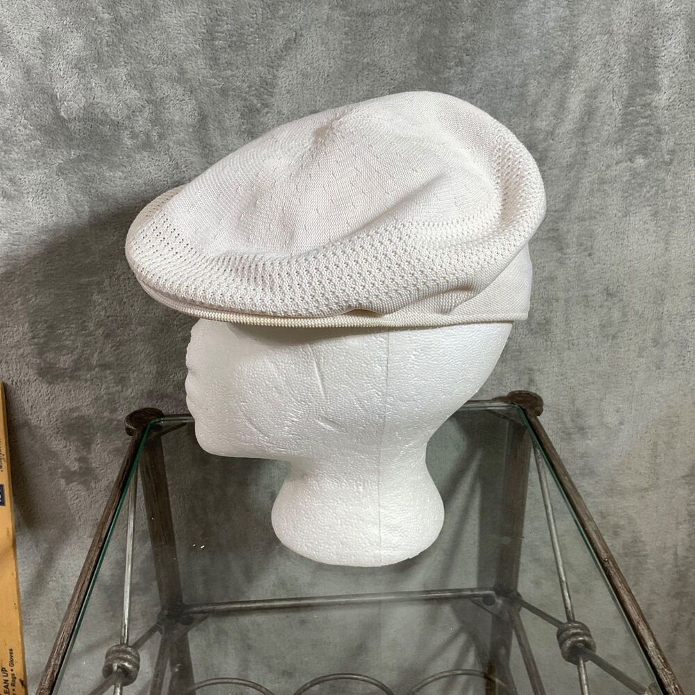 Vintage KANGOL Cabbie Newsboy Hat cap White Breathable Woven Size Medium Foam